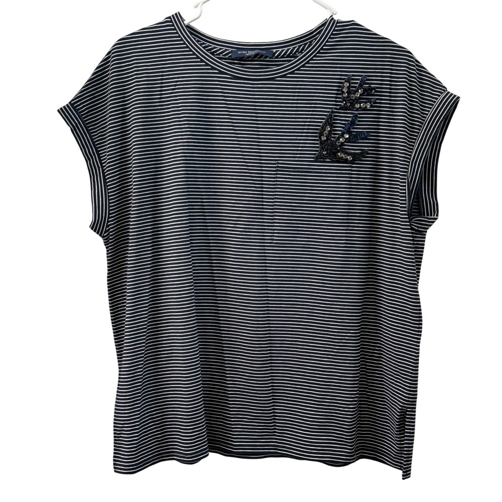 Kobi Halperin Striped Embroidered Bird T Shirt Size S‎ Navy White Nautical